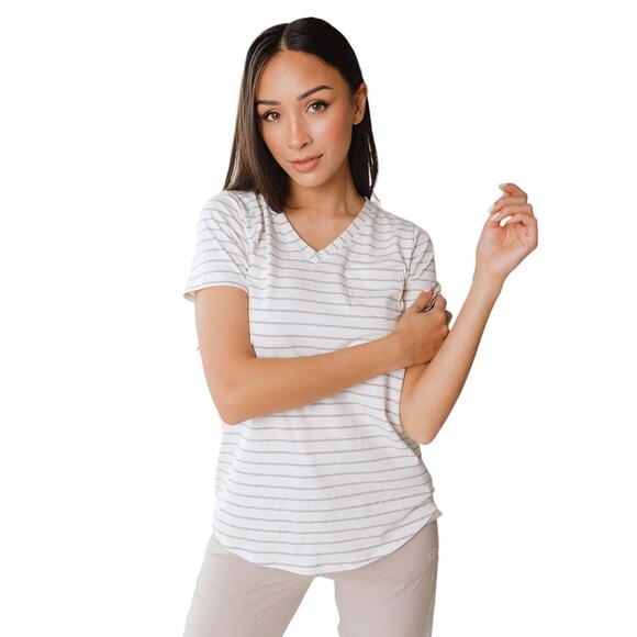 Albion Grey Venice Stripe Basic V Neck Tee - Picture 1 of 10